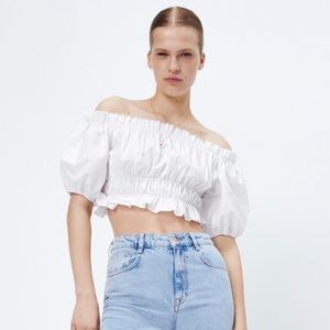 ZARA poplin crop top in white